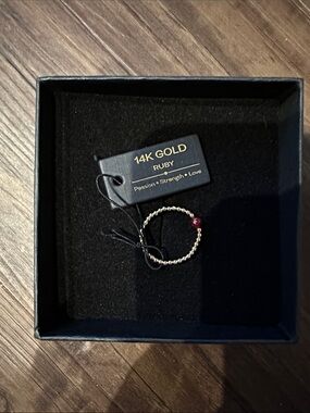Lotus 14K Gold Ruby Beaded Stretch Ring